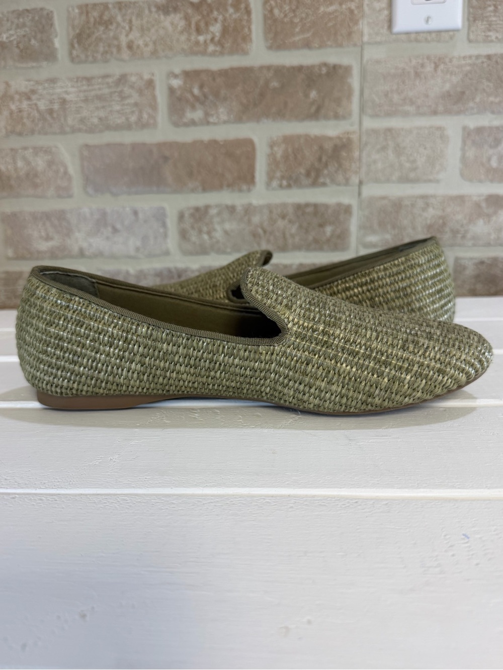 Birdies The Starling Raffia Loafers Olive Green Woven Flats Size 8 - Picture 7 of 11